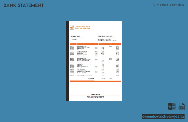 Kontoauszug der Bank of Georgia, Beispielansicht im Word- und PDF-Format